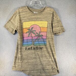 LuLaRoe T Shirt Men's Large Yellow Black Short Sleeve Beach Tropical Sunset